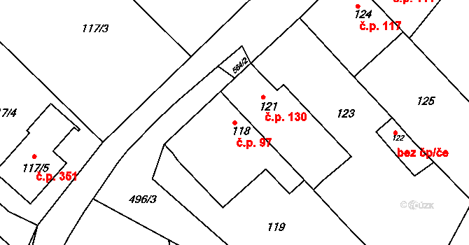 Kanice 97 na parcele st. 118 v KÚ Kanice, Katastrální mapa