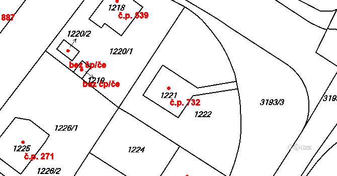 Bolevec 732, Plzeň na parcele st. 1221 v KÚ Bolevec, Katastrální mapa