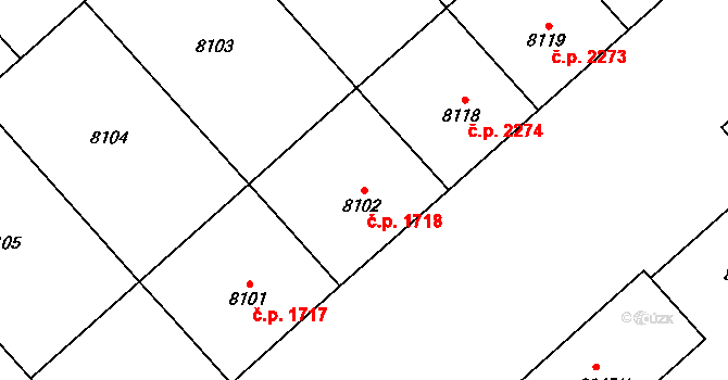 Jižní Předměstí 1718, Plzeň na parcele st. 8102 v KÚ Plzeň, Katastrální mapa