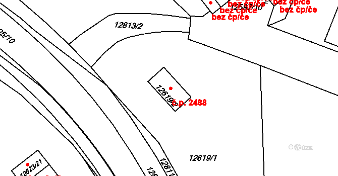 Východní Předměstí 2488, Plzeň na parcele st. 12619/2 v KÚ Plzeň 4, Katastrální mapa