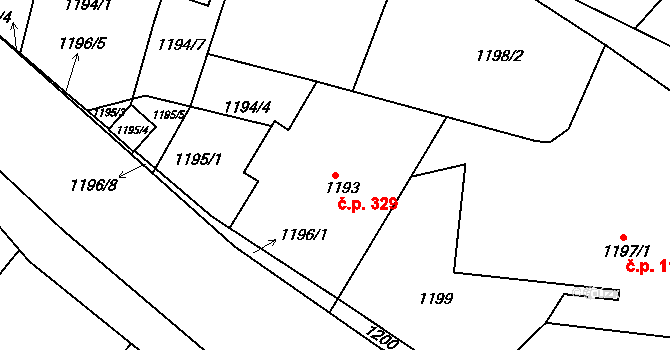 Troubsko 329 na parcele st. 1193 v KÚ Troubsko, Katastrální mapa
