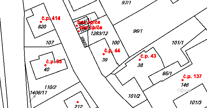Hylváty 44, Ústí nad Orlicí na parcele st. 39 v KÚ Hylváty, Katastrální mapa