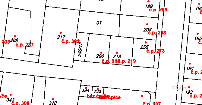 Čechovice 218, Prostějov na parcele st. 206 v KÚ Čechovice u Prostějova, Katastrální mapa