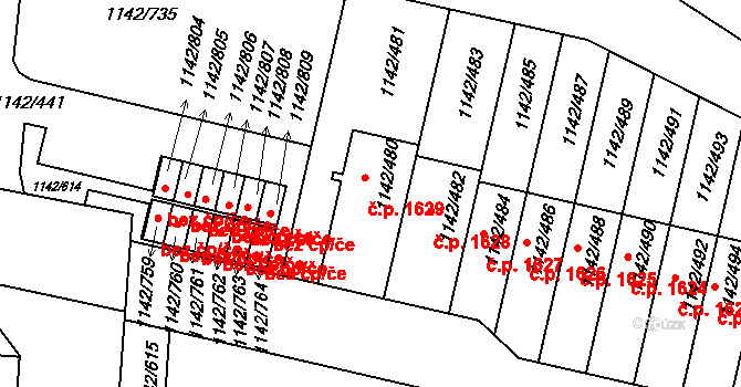 Řepy 1629, Praha na parcele st. 1142/480 v KÚ Řepy, Katastrální mapa