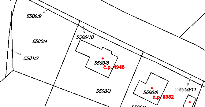 Jihlava 4946 na parcele st. 5500/6 v KÚ Jihlava, Katastrální mapa
