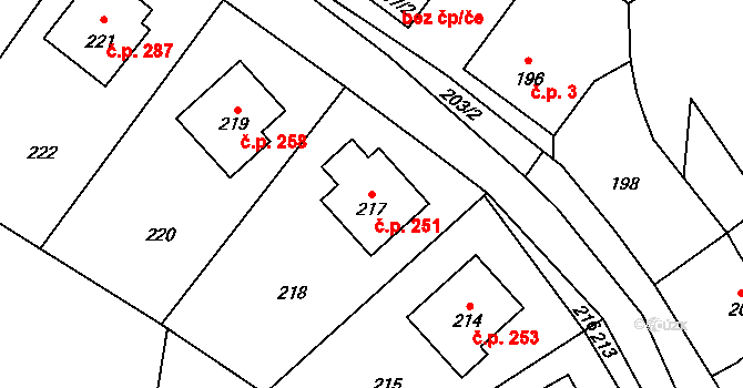 Nová Ves 251, Zaječov na parcele st. 217 v KÚ Zaječov, Katastrální mapa