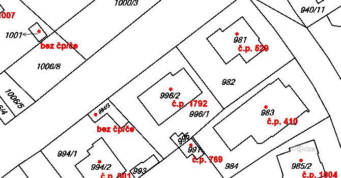 Roztoky 1792 na parcele st. 996/2 v KÚ Roztoky u Prahy, Katastrální mapa