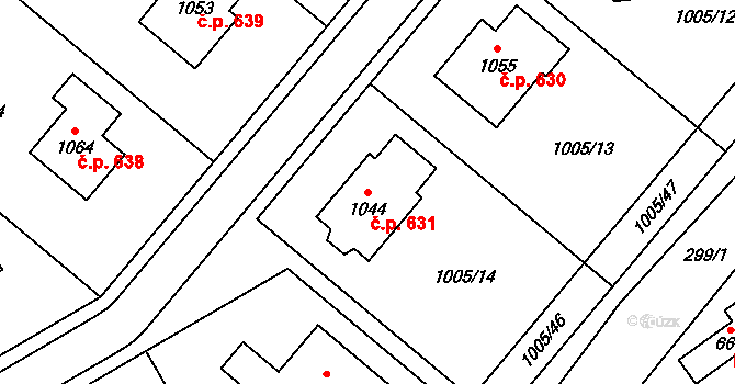 Dolní Újezd 631 na parcele st. 1044 v KÚ Dolní Újezd u Litomyšle, Katastrální mapa