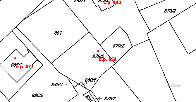 Štípa 554, Zlín na parcele st. 878/2 v KÚ Štípa, Katastrální mapa
