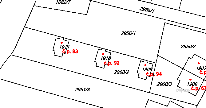 Moravské Budějovice 92 na parcele st. 1910 v KÚ Moravské Budějovice, Katastrální mapa