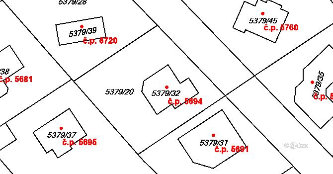 Chomutov 5694 na parcele st. 5379/32 v KÚ Chomutov I, Katastrální mapa