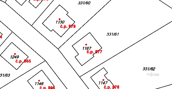 Golčův Jeníkov 877 na parcele st. 1167 v KÚ Golčův Jeníkov, Katastrální mapa