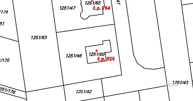 Vejprnice 925 na parcele st. 1251/80 v KÚ Vejprnice, Katastrální mapa
