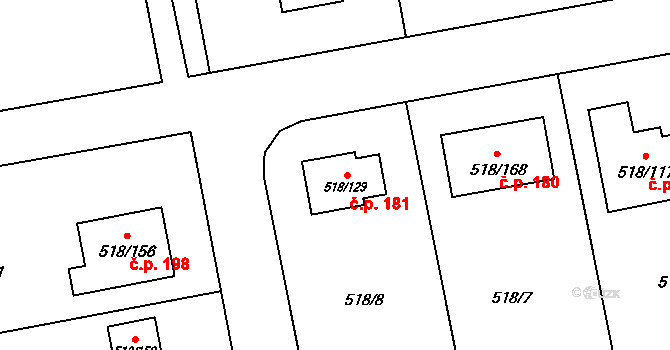 Skalička 181 na parcele st. 518/129 v KÚ Skalička u Hranic, Katastrální mapa