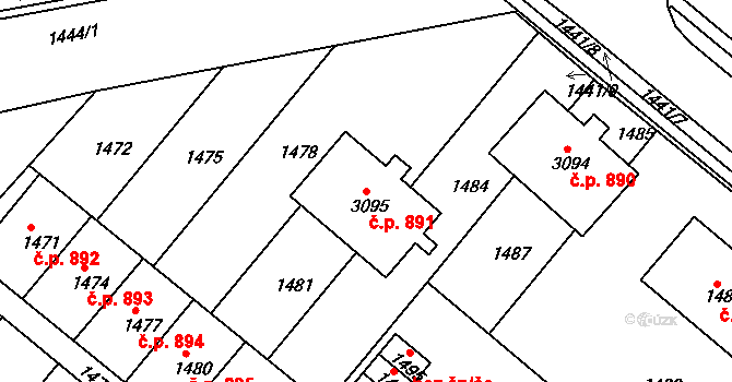 Jemnice 891 na parcele st. 3095 v KÚ Jemnice, Katastrální mapa