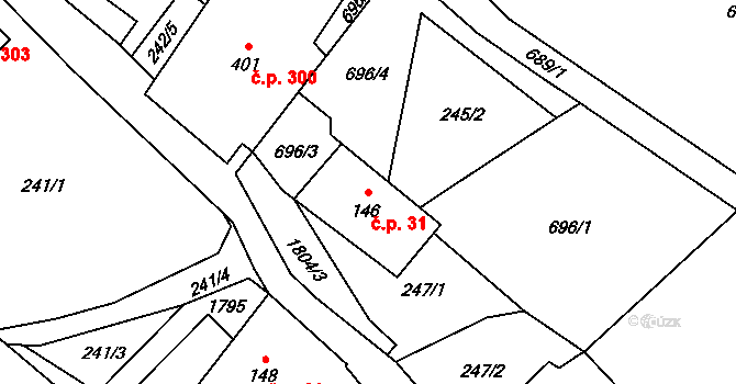 Ryžoviště 31 na parcele st. 146 v KÚ Ryžoviště, Katastrální mapa