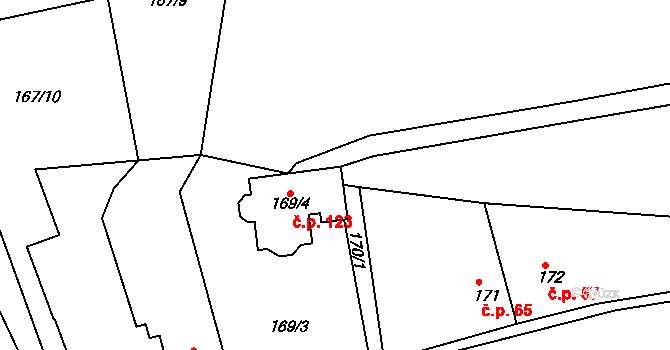 Číčenice 123 na parcele st. 169/4 v KÚ Číčenice, Katastrální mapa