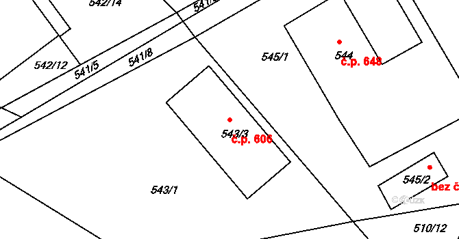 Štípa 606, Zlín na parcele st. 543/3 v KÚ Štípa, Katastrální mapa