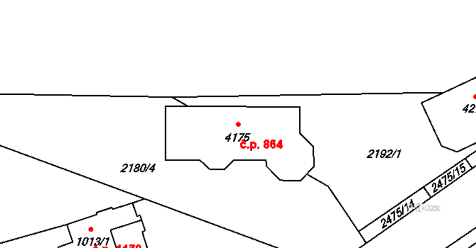 Kyjov 864 na parcele st. 4175 v KÚ Kyjov, Katastrální mapa