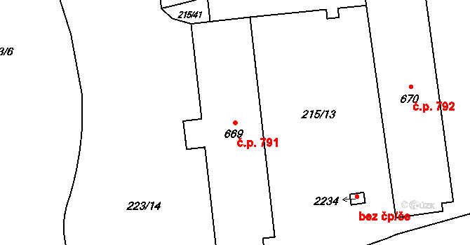 Hrabůvka 791, Ostrava na parcele st. 669 v KÚ Hrabůvka, Katastrální mapa