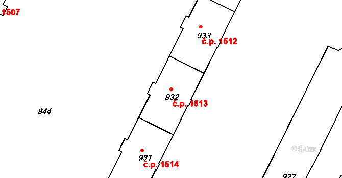 Poruba 1513, Ostrava na parcele st. 932 v KÚ Poruba, Katastrální mapa
