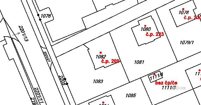 Žďár nad Sázavou 2 209, Žďár nad Sázavou na parcele st. 1082 v KÚ Zámek Žďár, Katastrální mapa