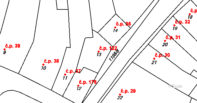 Jimramov 122 na parcele st. 13 v KÚ Jimramov, Katastrální mapa