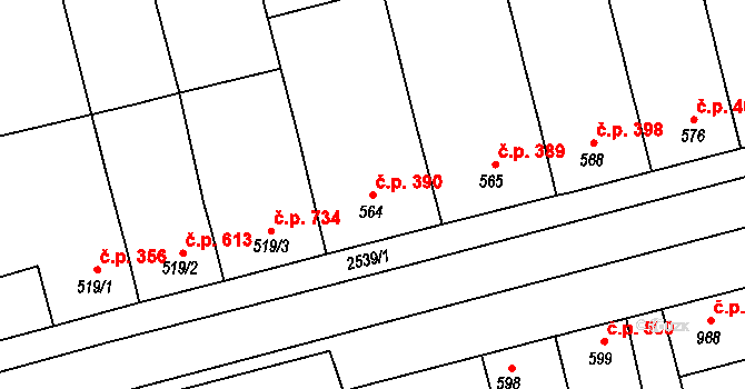 Tlumačov 390 na parcele st. 564 v KÚ Tlumačov na Moravě, Katastrální mapa