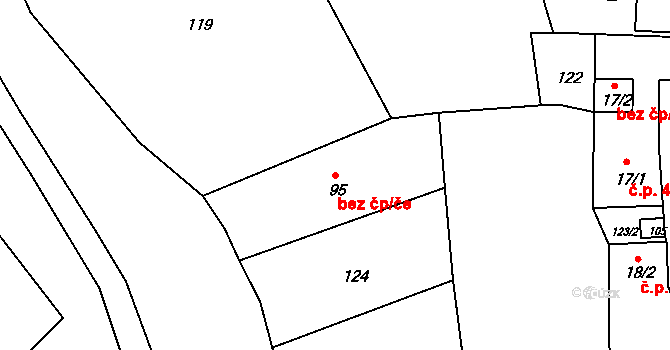 Dobronice u Bechyně 41801318 na parcele st. 95 v KÚ Dobronice u Bechyně, Katastrální mapa