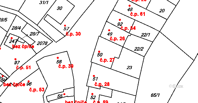 Letošov 27, Nesovice na parcele st. 50 v KÚ Letošov, Katastrální mapa