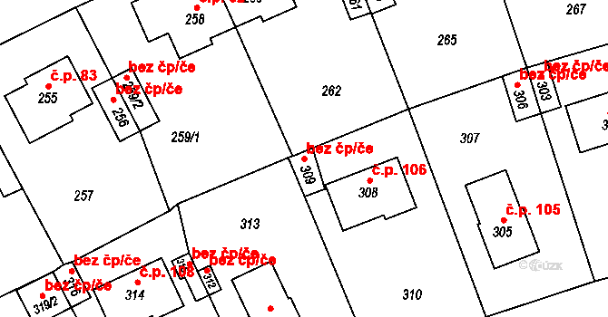Lidice 44416318 na parcele st. 309 v KÚ Lidice, Katastrální mapa