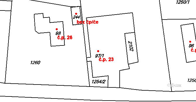 Kolná 23, Brumovice na parcele st. 97/1 v KÚ Úblo, Katastrální mapa