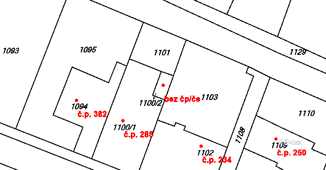 Želechovice nad Dřevnicí 47865318 na parcele st. 1100/2 v KÚ Želechovice nad Dřevnicí, Katastrální mapa