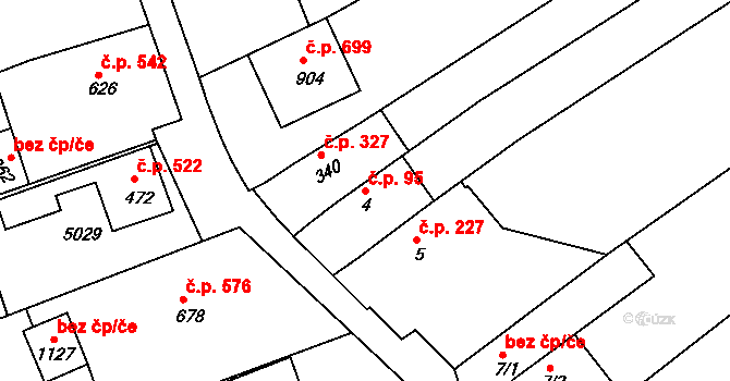 Boršice 95 na parcele st. 4 v KÚ Boršice u Buchlovic, Katastrální mapa