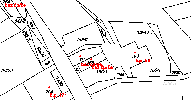 Polevsko 48895318 na parcele st. 159/1 v KÚ Polevsko, Katastrální mapa
