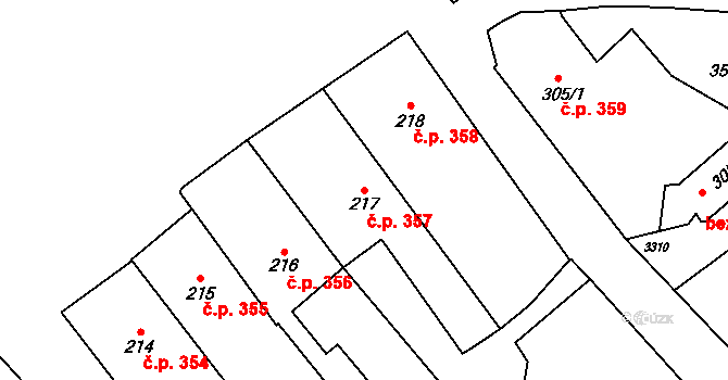 Králíky 357 na parcele st. 217 v KÚ Králíky, Katastrální mapa