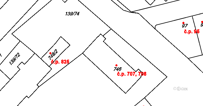 Lobeček 707,708, Kralupy nad Vltavou na parcele st. 746 v KÚ Lobeček, Katastrální mapa