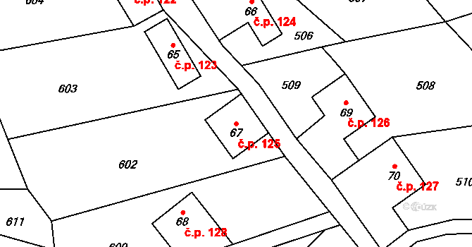 Kytlice 125 na parcele st. 67 v KÚ Falknov, Katastrální mapa