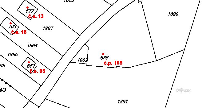 Pila 105, Trhanov na parcele st. 636 v KÚ Trhanov, Katastrální mapa