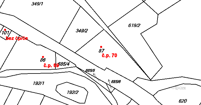 Machovská Lhota 70, Machov na parcele st. 87 v KÚ Machovská Lhota, Katastrální mapa