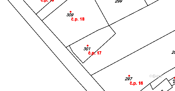 Sobotín 17 na parcele st. 301 v KÚ Sobotín, Katastrální mapa