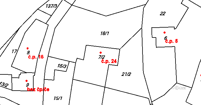 Horní Nakvasovice 24, Bušanovice na parcele st. 7/2 v KÚ Horní Nakvasovice, Katastrální mapa