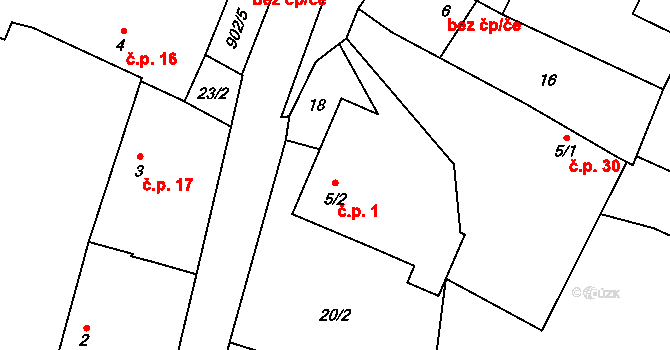 Bohunice 1 na parcele st. 5/2 v KÚ Bohunice u Tvrzic, Katastrální mapa