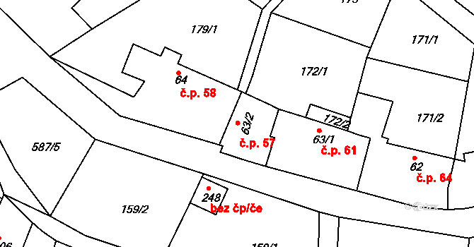 Krušovice 57 na parcele st. 63/2 v KÚ Krušovice, Katastrální mapa