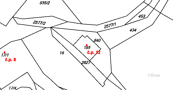 Mohelnice 12, Křešín na parcele st. 155 v KÚ Křešín u Pacova, Katastrální mapa