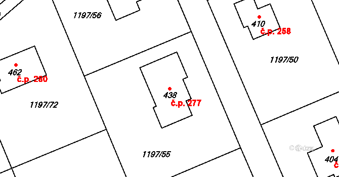 Hostašovice 277 na parcele st. 438 v KÚ Hostašovice, Katastrální mapa