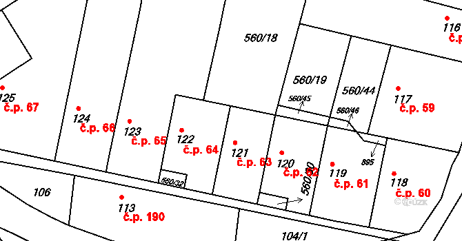 Telce 63, Peruc na parcele st. 121 v KÚ Telce, Katastrální mapa