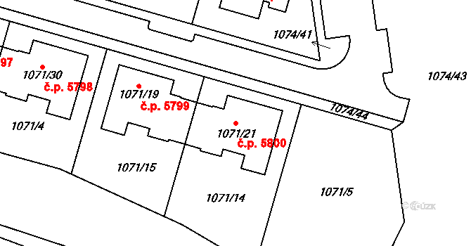Jihlava 5800 na parcele st. 1071/21 v KÚ Jihlava, Katastrální mapa
