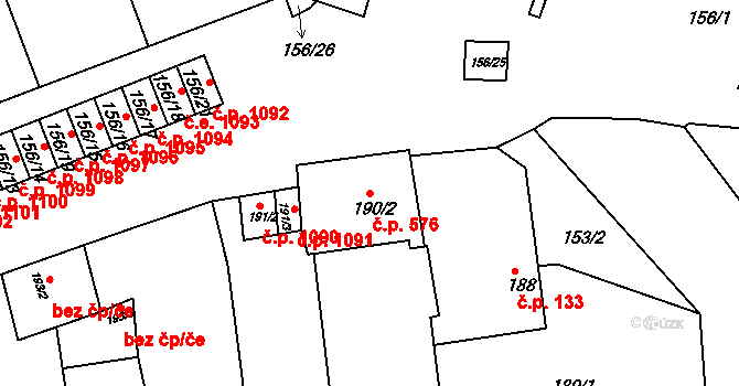 Dobšice 576 na parcele st. 190/2 v KÚ Dobšice u Znojma, Katastrální mapa