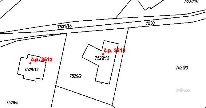 Varnsdorf 3513 na parcele st. 7529/13 v KÚ Varnsdorf, Katastrální mapa